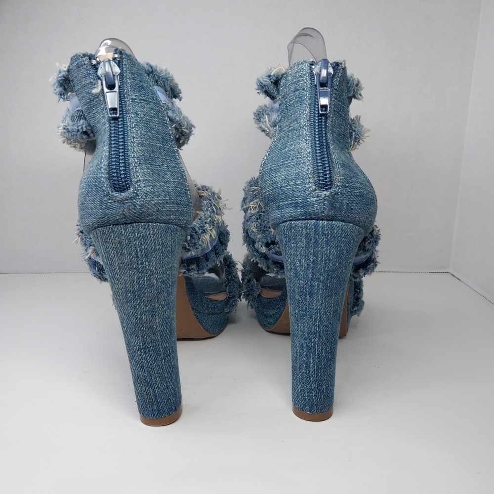 Laura Marano Not Rated Womens size 7.5 Blue Jean Fringe 5 inch Heels shoes - Picture 4 of 14